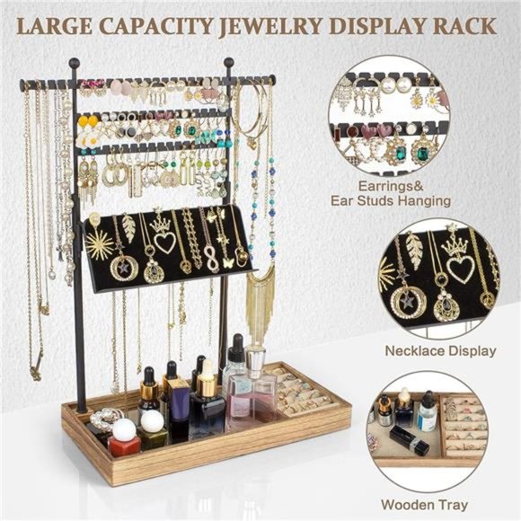 Jewelry Organizer, Jewelry Stand with Necklace Display Holder 3 Tier Organizer - Picture 5 of 7